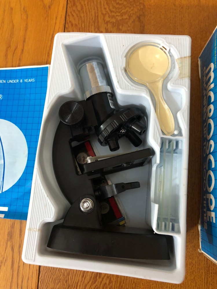 VINTAGE EDU-SCIENCE MICROSCOPE IN PACKAGE W/ACCESSORIES JAPAN MADE