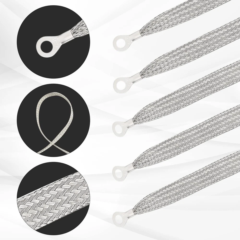 10X Universal Engine Automotive Ground Strap Connector Flat Braided Copper Cable