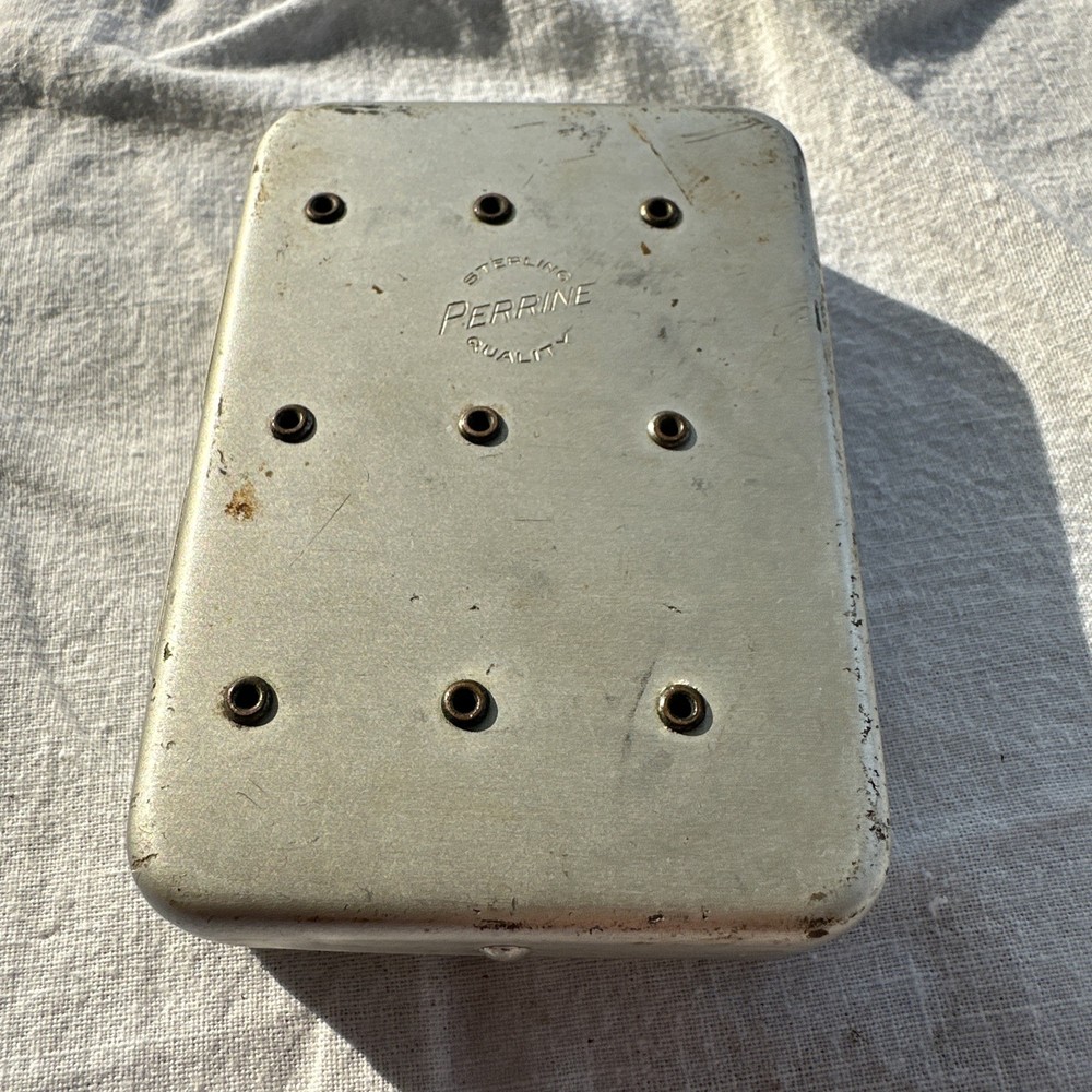Vintage Perrine Sterling Quality Aluminum Fly Box 3-3/4"x 2-3/4"