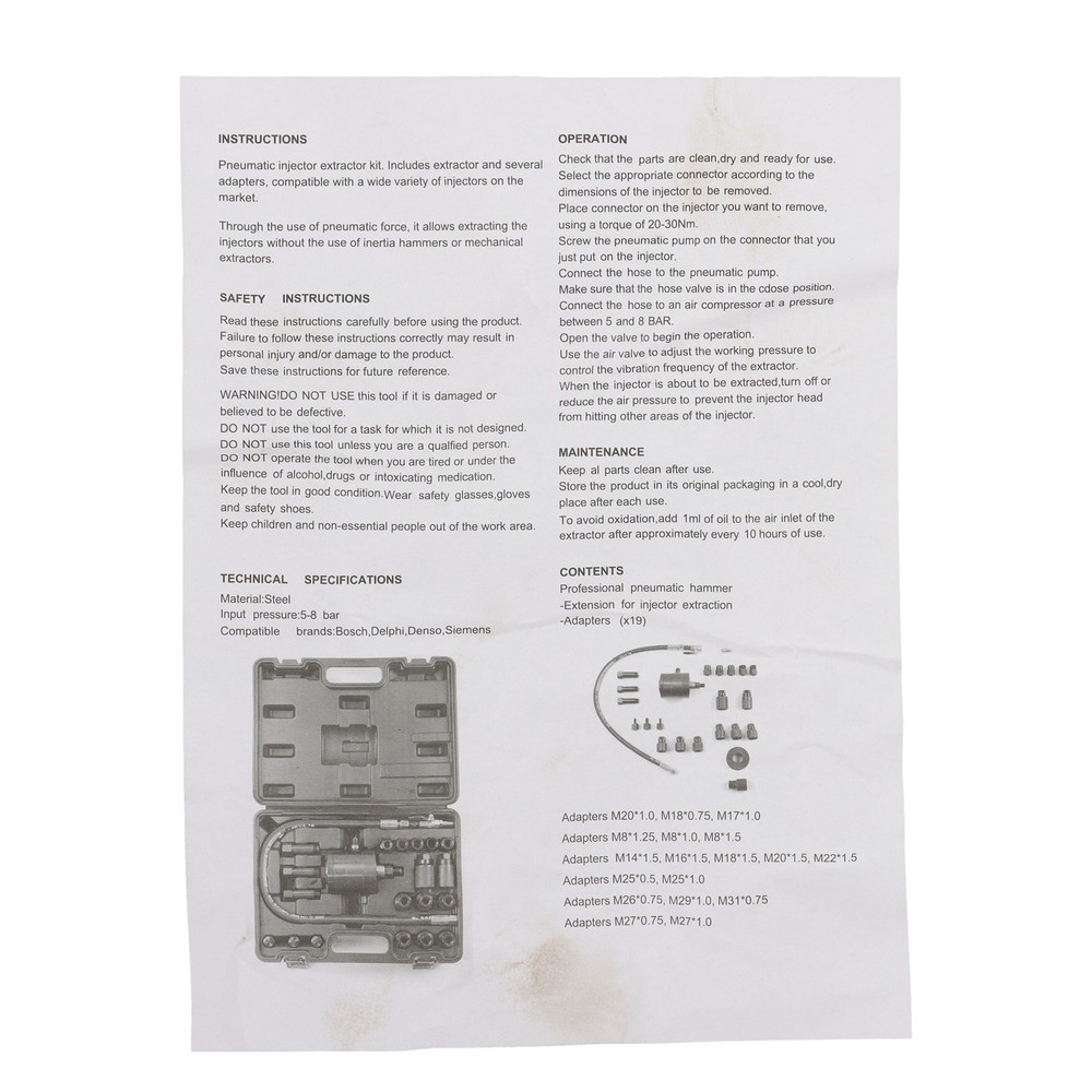Diesel Injector Puller Pneumatic Injector Extractor Puller Tool Kit Professional