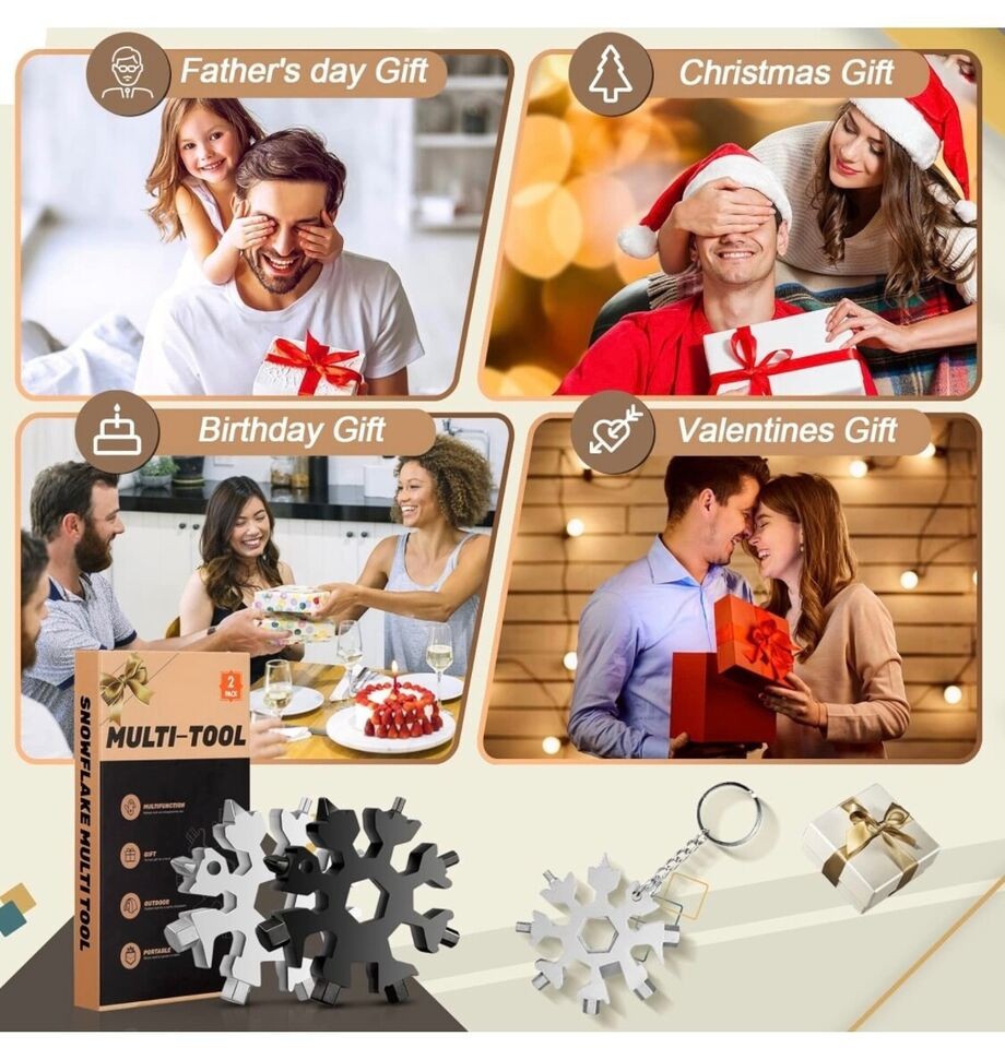2 Pack 18 in 1 Snowflake Multi Tool Stocking Stuffers For Men