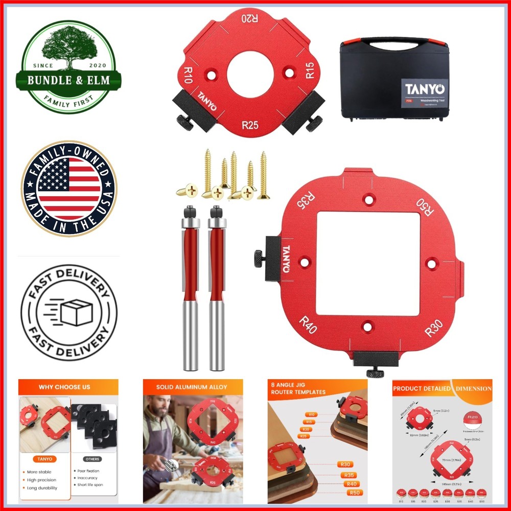 Router Corner Radius Templates with Superior Storage Solution - 8 Sizes Included