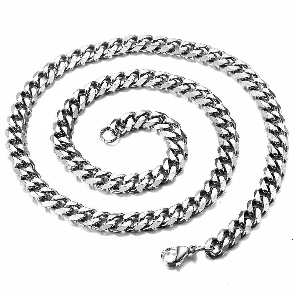 16-30" Stainless Steel Silver Chain Cuban Curb Necklace 3/5/7/9/11mm Womens Mens