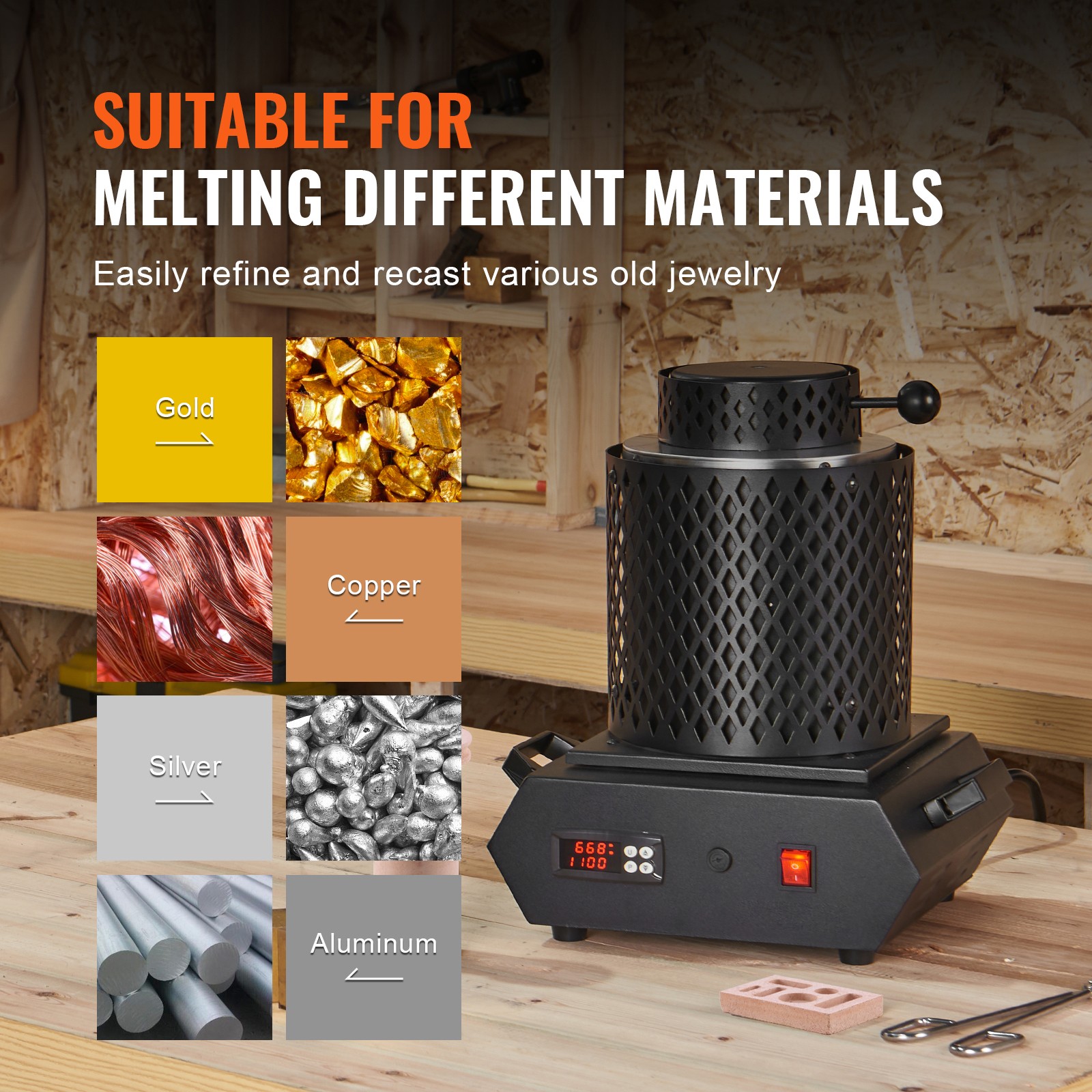 Uimoso Electric Gold Melting Furnace 1350W with Digital Control and 2 Crucibles