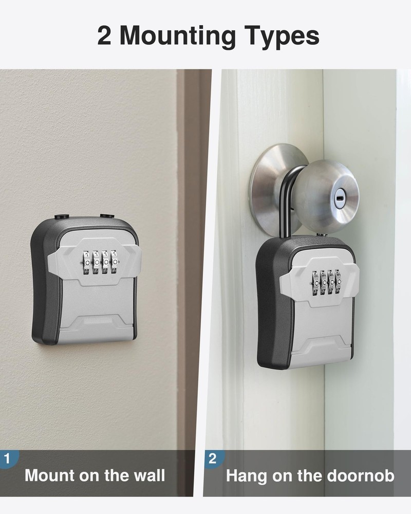 Lock Box, Key Lock Box Wall Mount & Portable Combination Lockbox with Resetta...