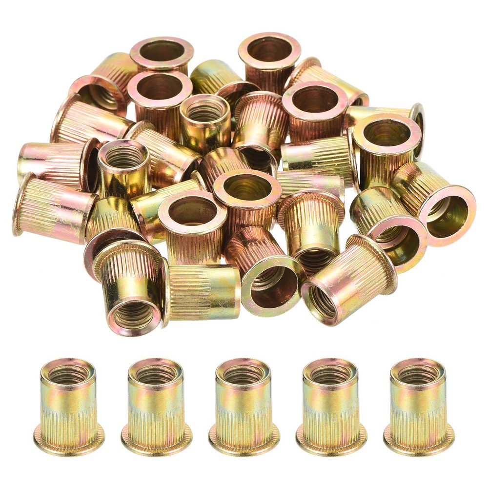 60Pcs Rivet Nuts Flat Head, 3/8 Carbon Steel Thread