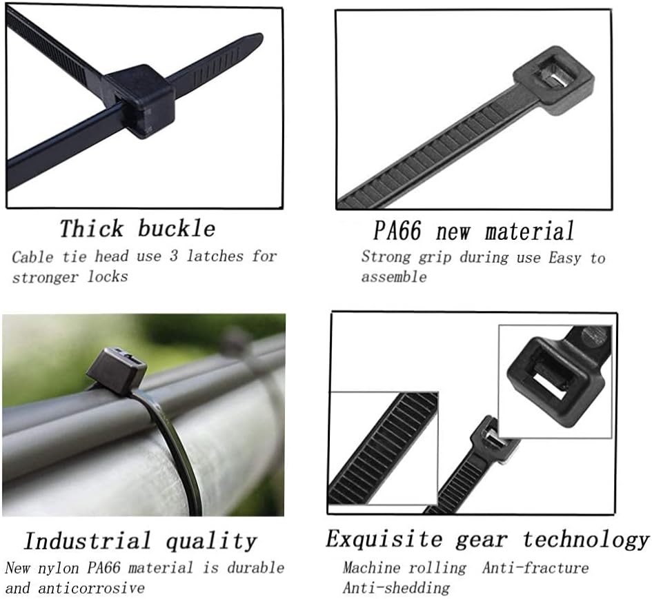 Black zip ties large Cable Nylon 16 inch long Zip Medium,