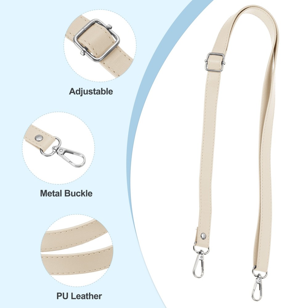 51 Inch Adjustable Leather Purse Strap with Silver Hardware, Beige