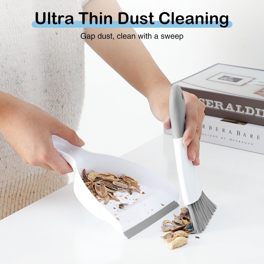 NACENA Mini Dustpan & Brush Set Compact White Gray