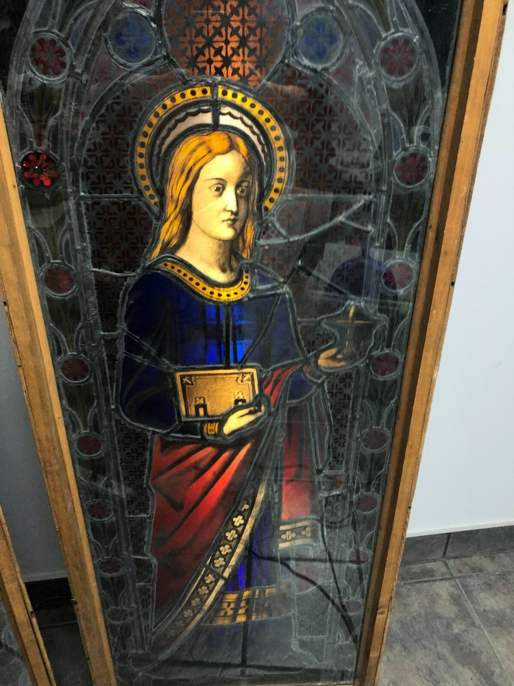 Stained Glass Windows (2) 5 Feet Tall Framed