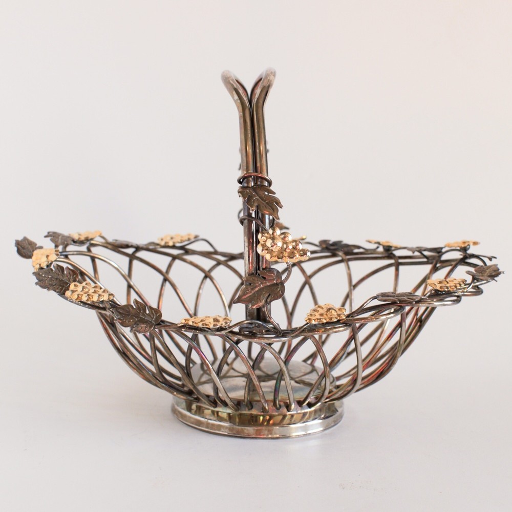 GODINGER Silver ART Vineyard GRAPE VINE SILVER PLATED BASKET with Handle