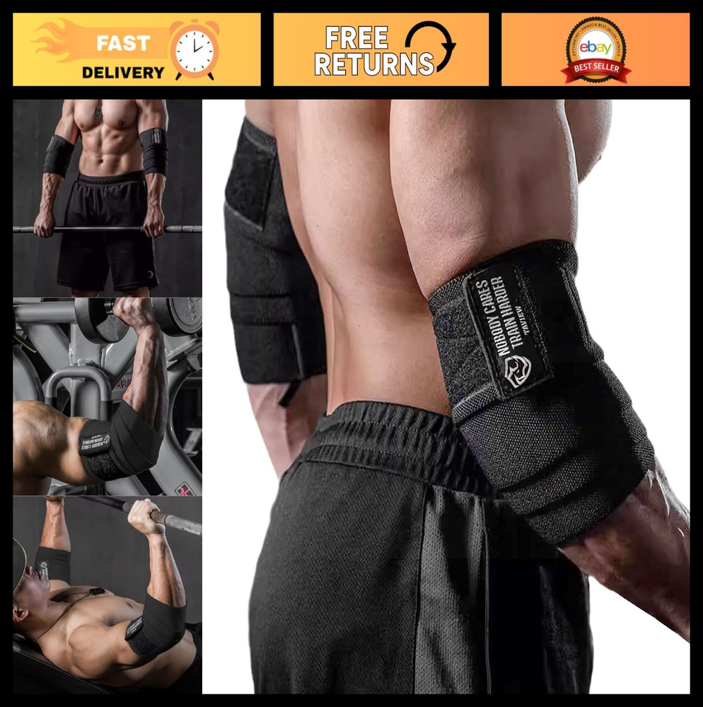 Elastic Elbow Wraps for Weightlifting - Compression Support for Powerlifting, Gy