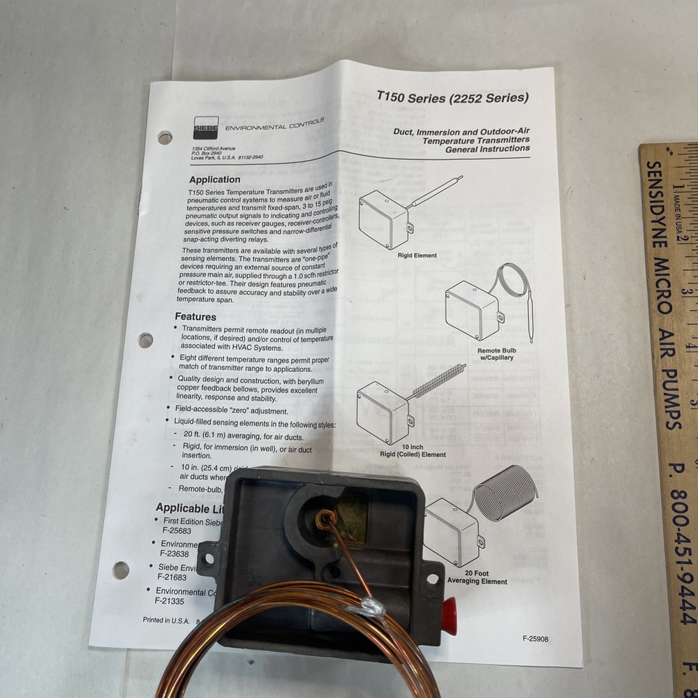 Siebe Env. Control 2252-251 Temperature Transmitter 0-100F 20' Element 3-15PSIG