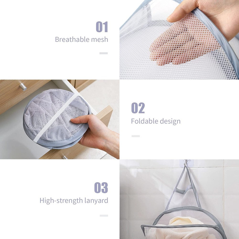 Pop-up Hanging Laundry Hamper Small Mesh Laundry Basket 2 Pack Foldable Hampe...