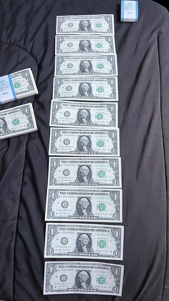 Rare Uncirculated Sequential $1 Bills w/ Multiple Printing Errors - 1 each
