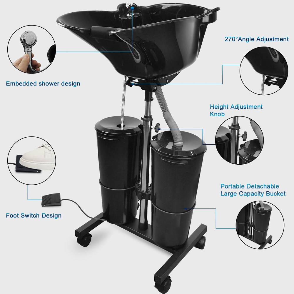 Commercial Shampoo Bowl System - Deep Basin with 2 Buckets