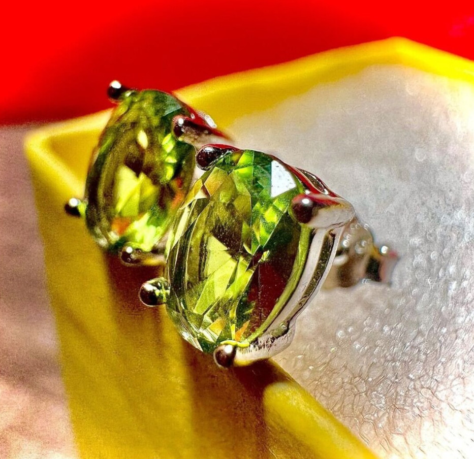 Natural Oval Cut Peridot Stud Earrings 925 Silver Peridot Studs Anniversary Gift