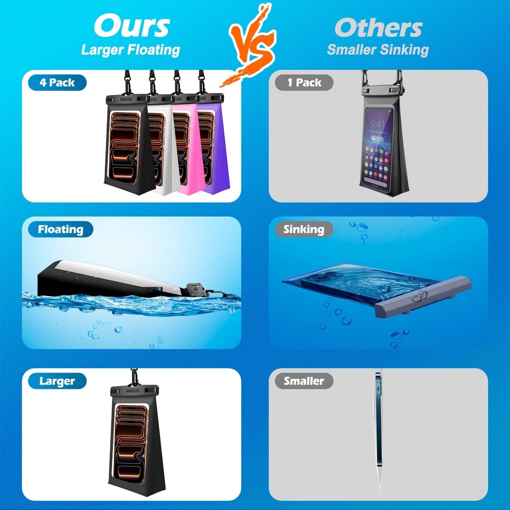 newppon 4-Pack Floating Waterproof Phone Pouch - Universal Large Float Case