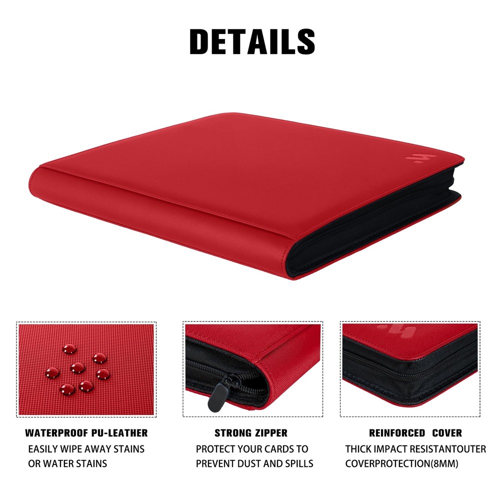 1000+ Pockets Trading Card Binder, Ringless Side Loading Album - Red