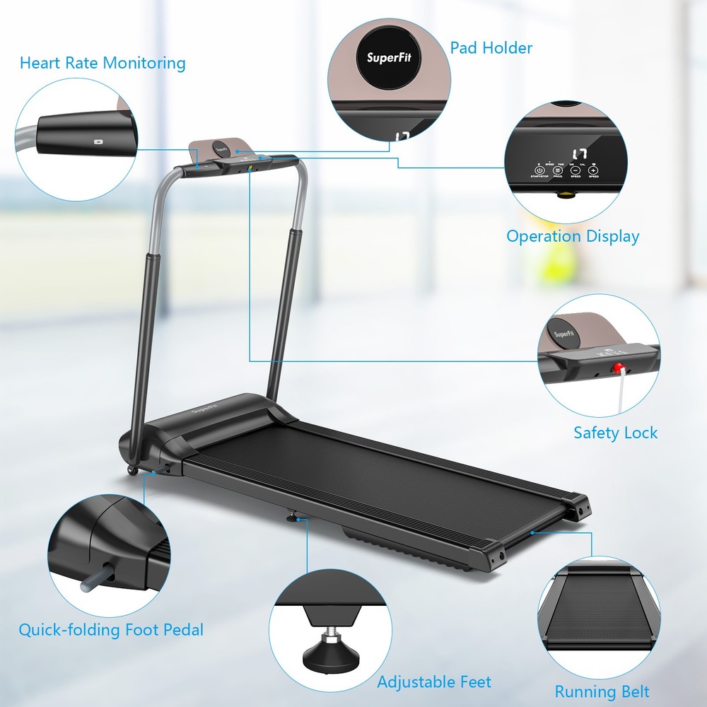 Folding Treadmill Compact Walking Jogging Machine 3HP W/Touch Screen APP Control