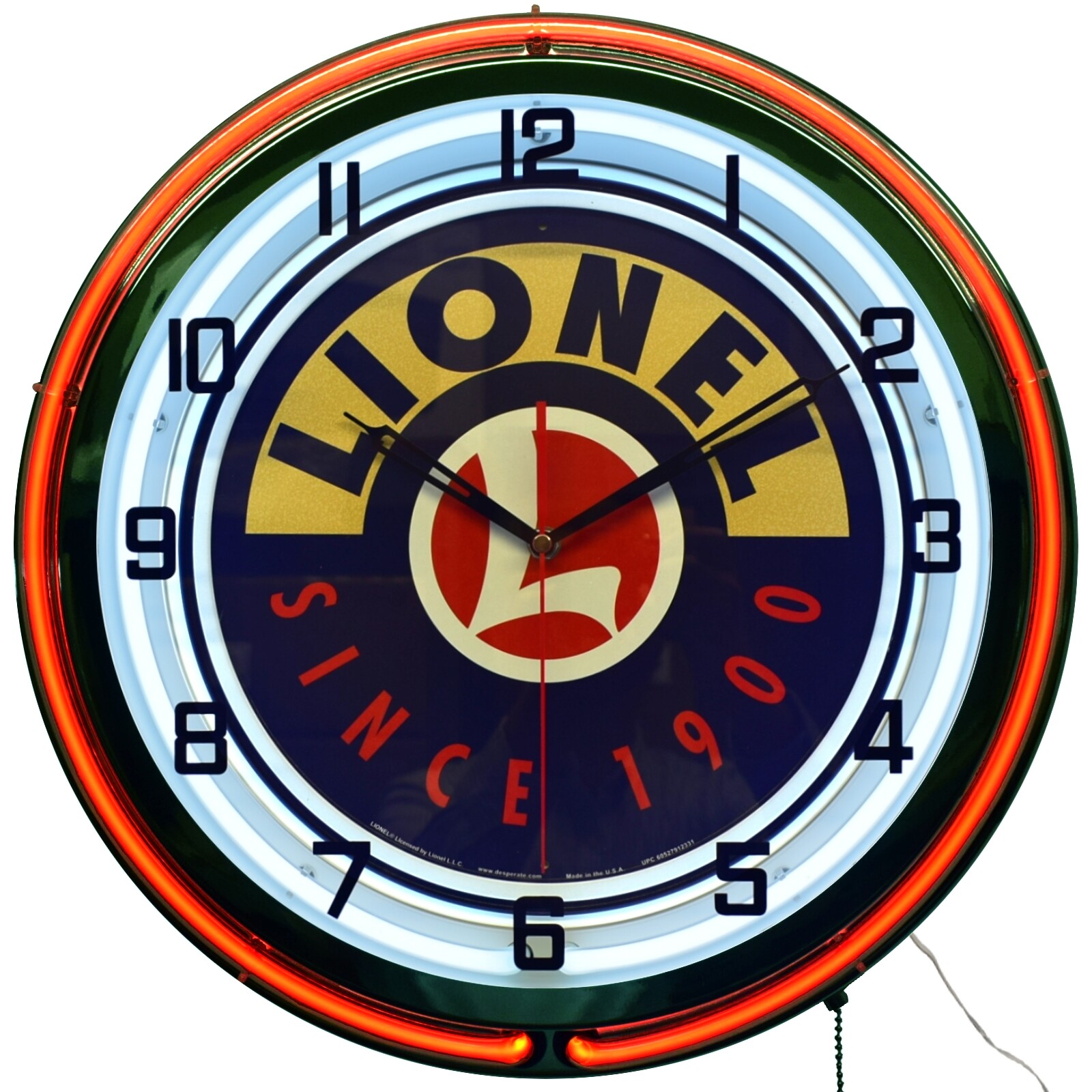 19" Lionel Trains Since 1900 Sign Double Neon Clock Game Room Decor (Orange)