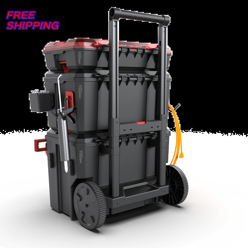 Stackable Toolbox Heavy Duty 3 Piece Modular Rolling System Equipment Storage