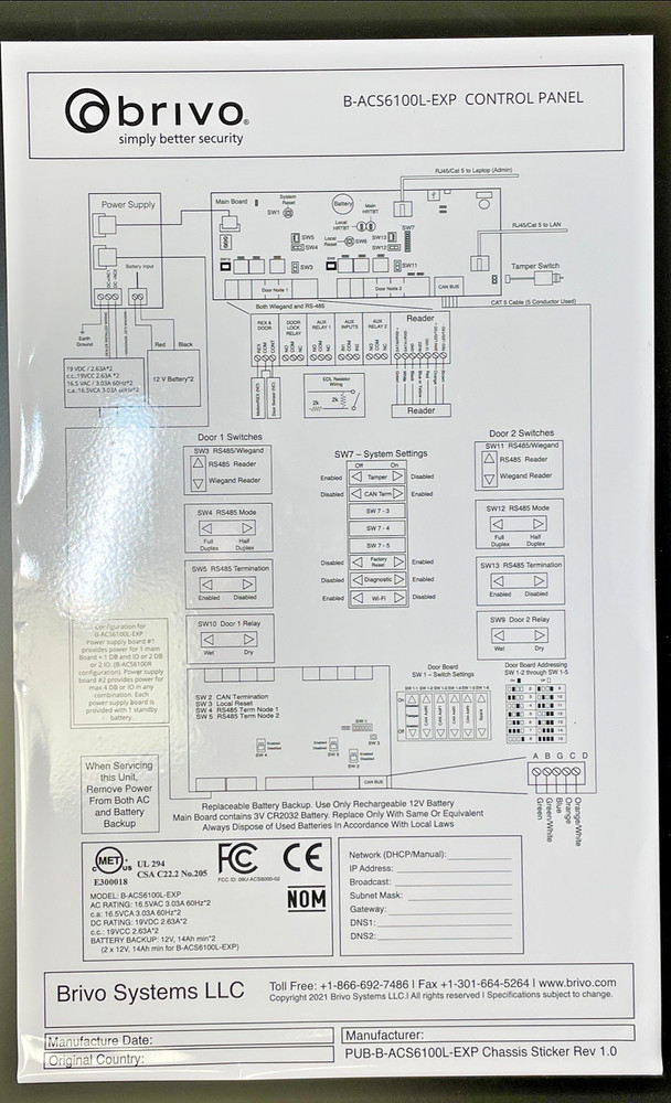 Brivo B-ACS6100L-EXP Large Access Control Expansion Chassis