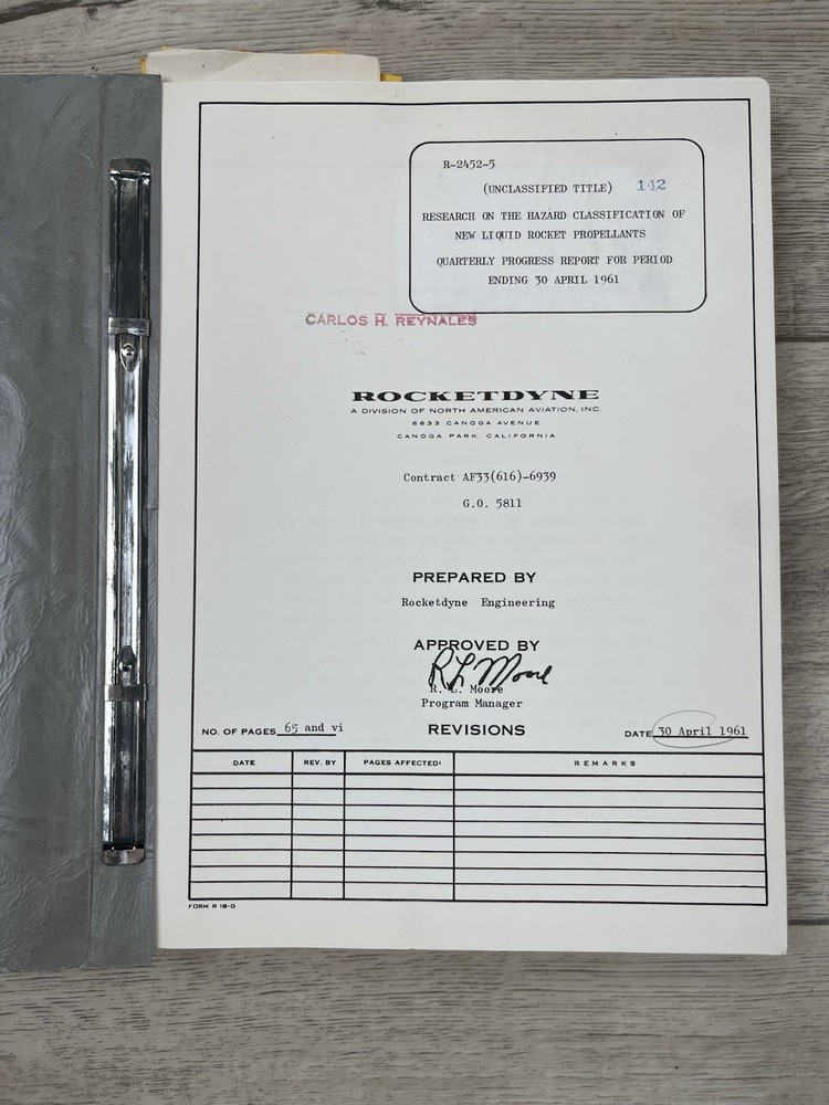 Rocketdyne Hazard Classification New Liquid Propellants Progress Report ‘60-‘61