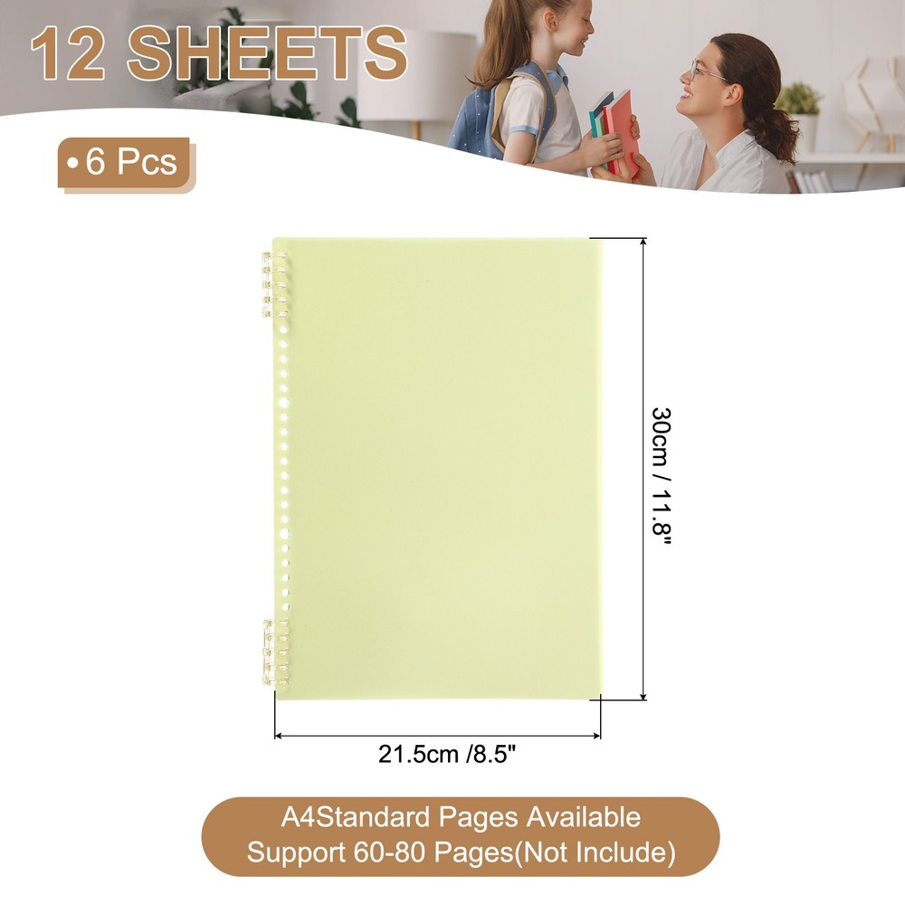 12 Pack A4 22 Mil Plastic Notebook Binder Covers with Binding Comb, Yellow