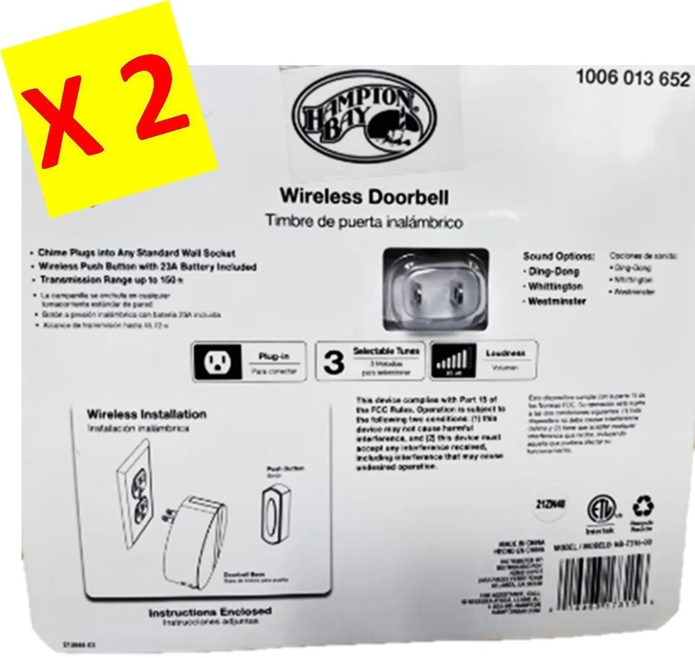 Wireless Doorbell Push Button (Hampton Bay Plug-in Kit) (GET 2)