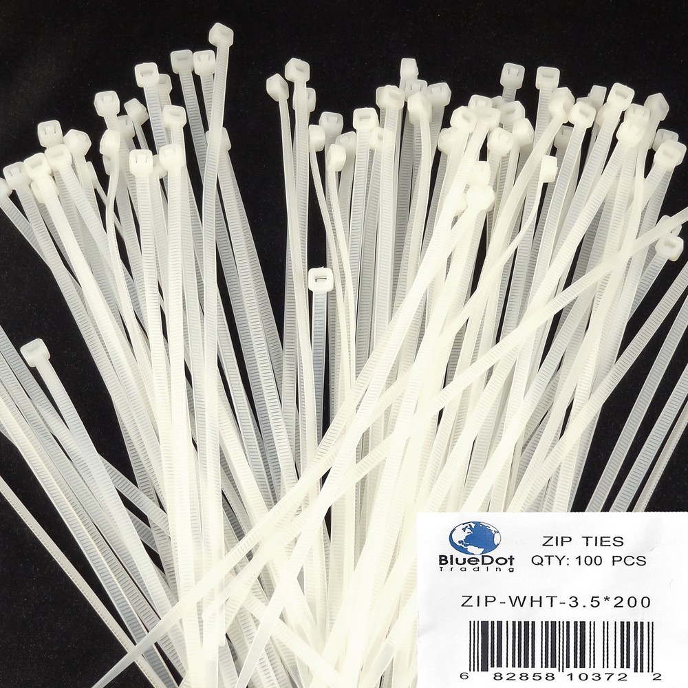 100 8" 3.5x200mm Nylon Plastic Wire Cable Ties Zip Wrap Loop Self Locking WHITE
