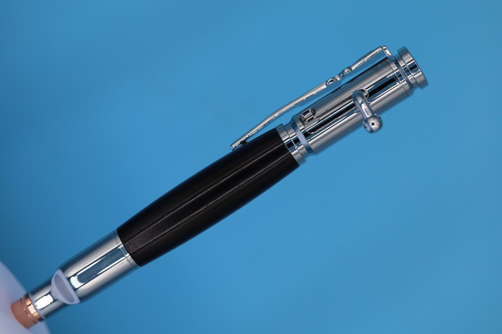 Bolt Action Pen in Popular Chrome Finish Trim with Blackwood and 30 Caliber Tip