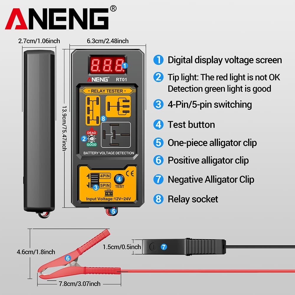 ANENG RT01 Universal Car Relay Tester 11-25V 4/5 Pin Voltage Tool