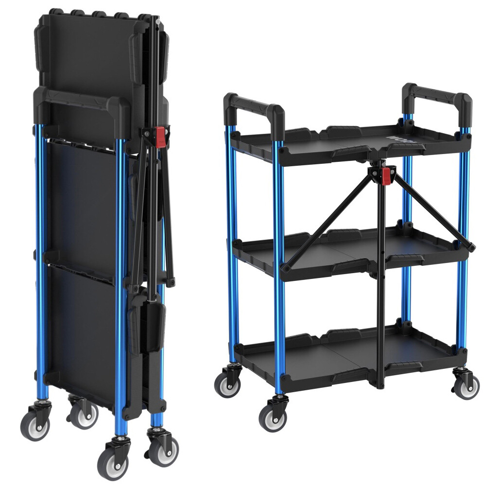 WORKPRO Portable 3-Tier Collapsible Service Cart Folding Tool Cart w/Wheel 210lb