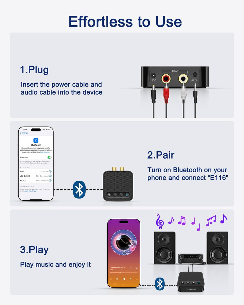 Bluetooth to RCA Adapter for Stereo Receiver - aptX HD Long Range Low Latency...