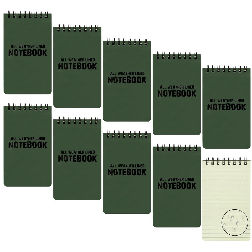 10 Pack Waterproof Notebook, All-Weather Pocket Sized Tactical Notepad, Top S