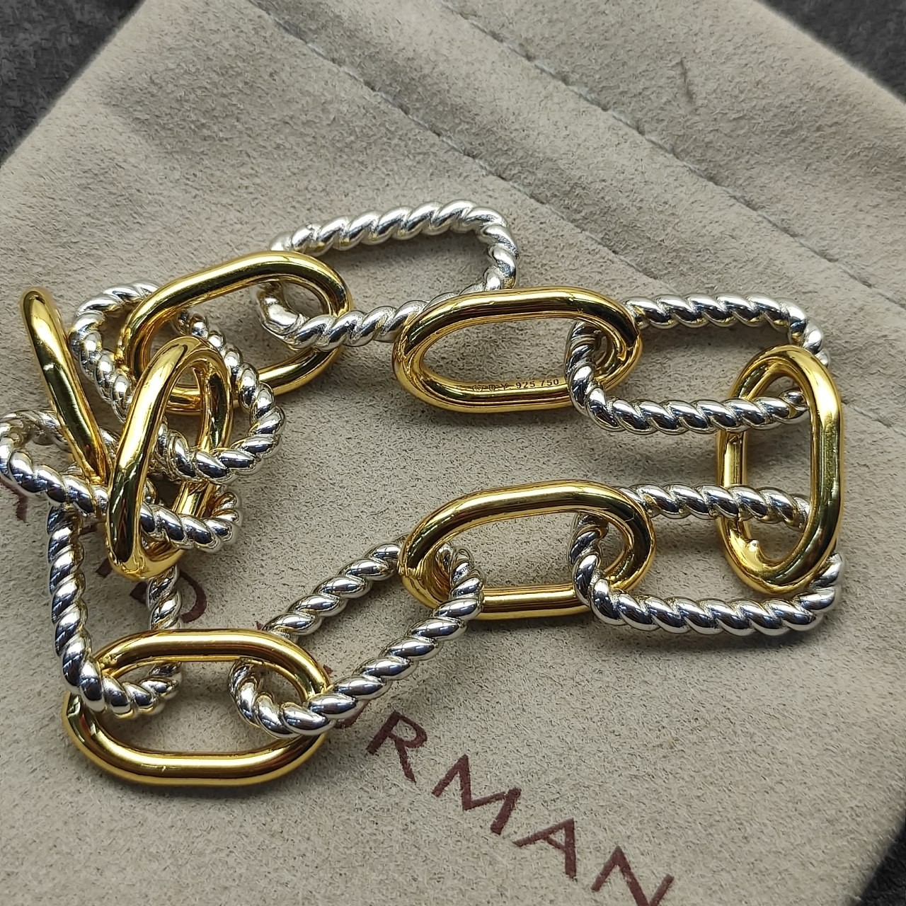 David Yurman Madison Chain Bracelet Sterling Silver w/ 18K Gold sz M