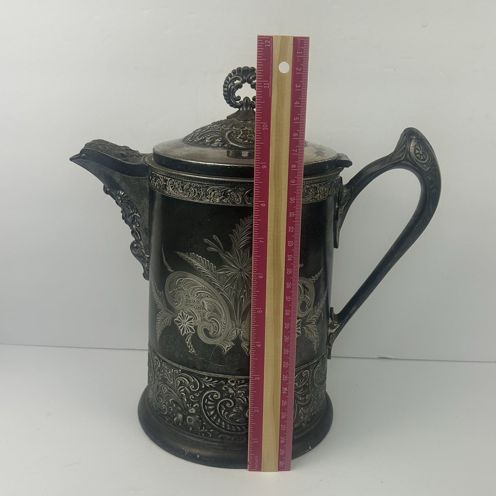 Victorian C. Webster & Sons Quadruple Plate Ice Water Pitcher Monogram “M”