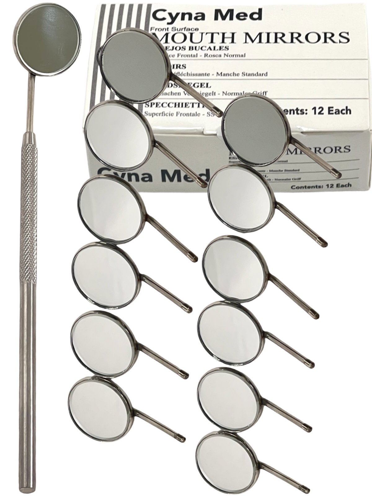 New Premium 12 x Dental Mouth Mirror heads Cone Socket #5 Plain + Free Handle