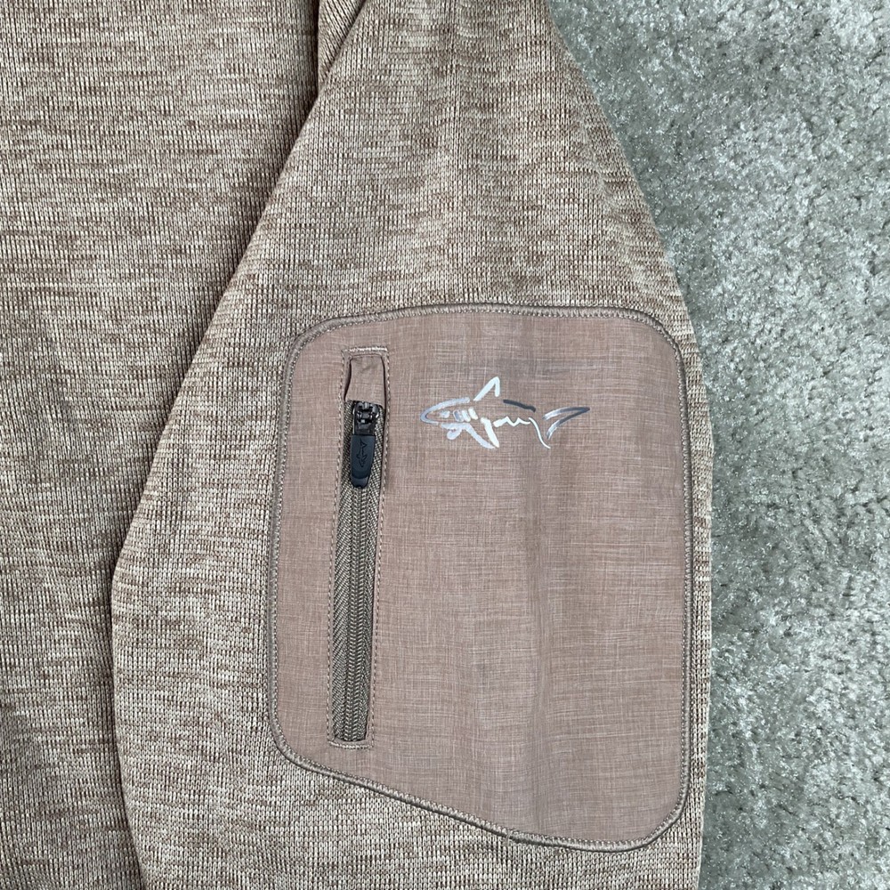 Greg Norman Pullover Mens Medium Tan Excellent Quarter Button Mock Neck Sweater