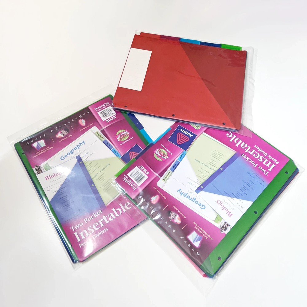 3 sets Avery 81828 big tab 2 pocket insertable plastic dividers 5 tab multicolor