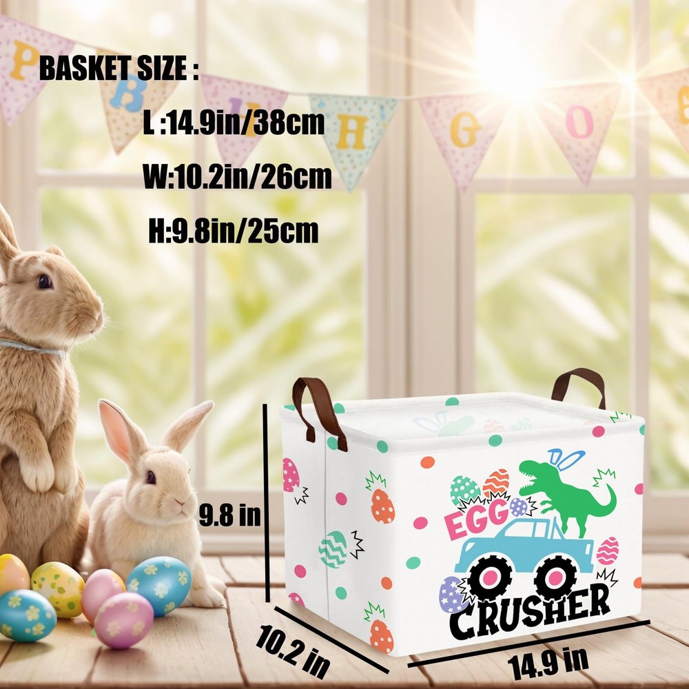 ASKETAM Kid Rectangular Empty Easter Basket for Girl Boy Bunny Eggs Easter Ba...