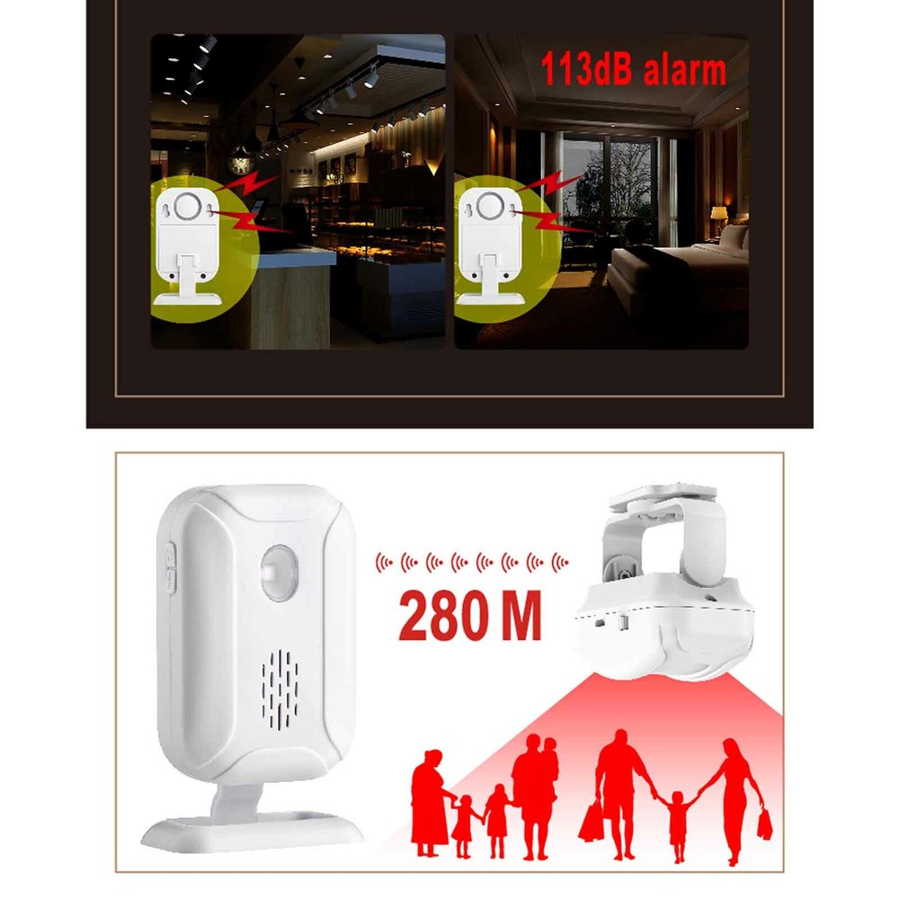 Indoor Apartment PIR Motion Sensor Security Chime With LED Light DIY Pairing Set