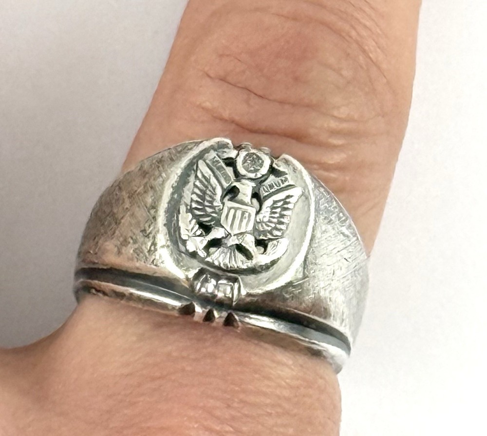WWII Sterling Silver DEE BEE US ARMY Eagle SIGNET RING 12.3 Grams SZ 9.75