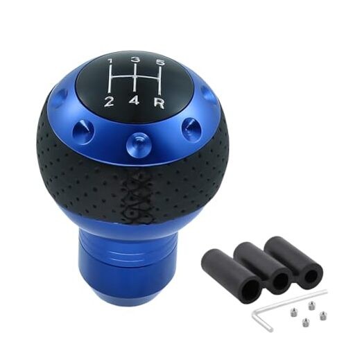 5 Speed Manual Shift Knob Leather Round Ball Gear Shifter Knobs Stick Blue