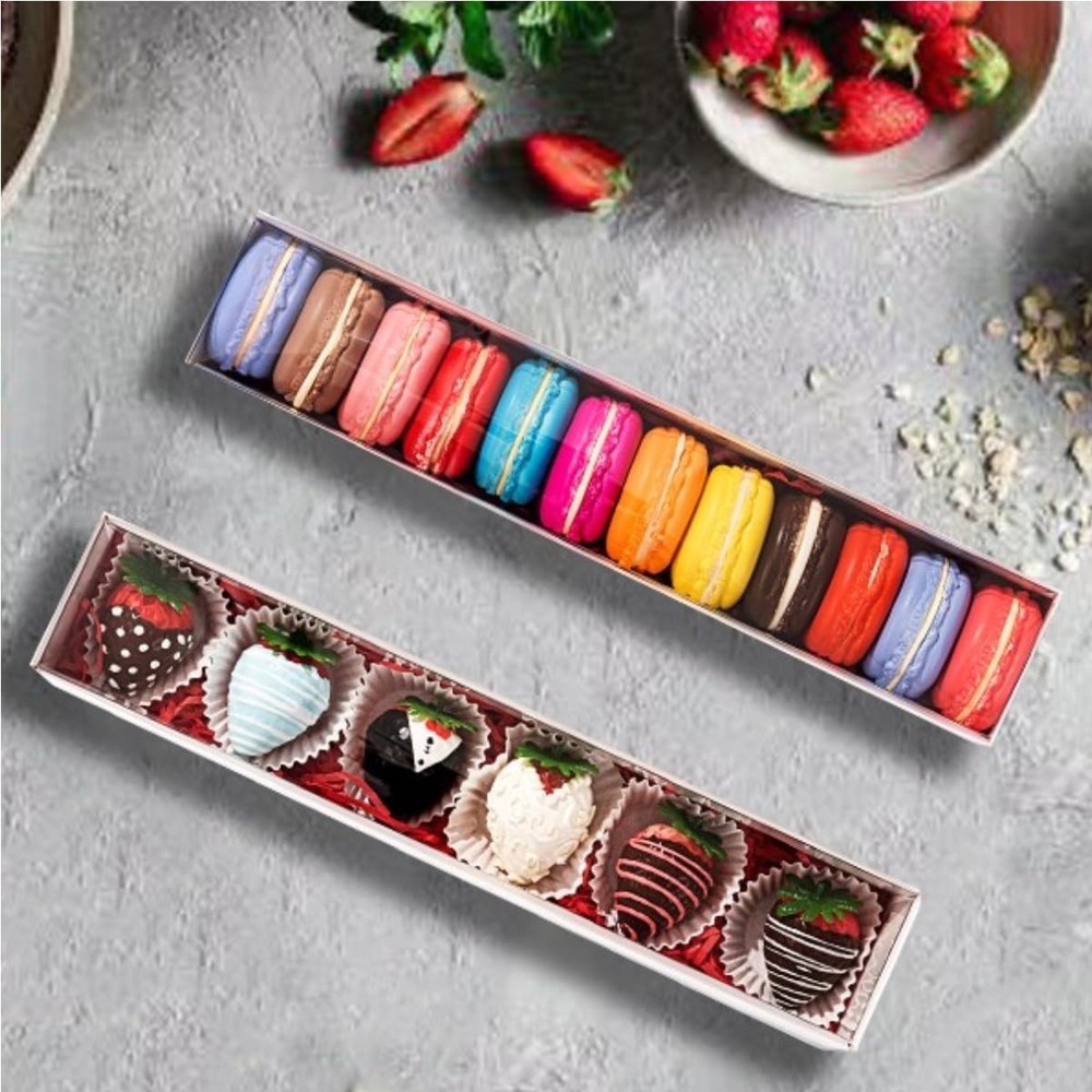 50 Pack Long Strawberry Boxes Macaron boxes Truffle Boxes Cocoa Bombs Boxes C...