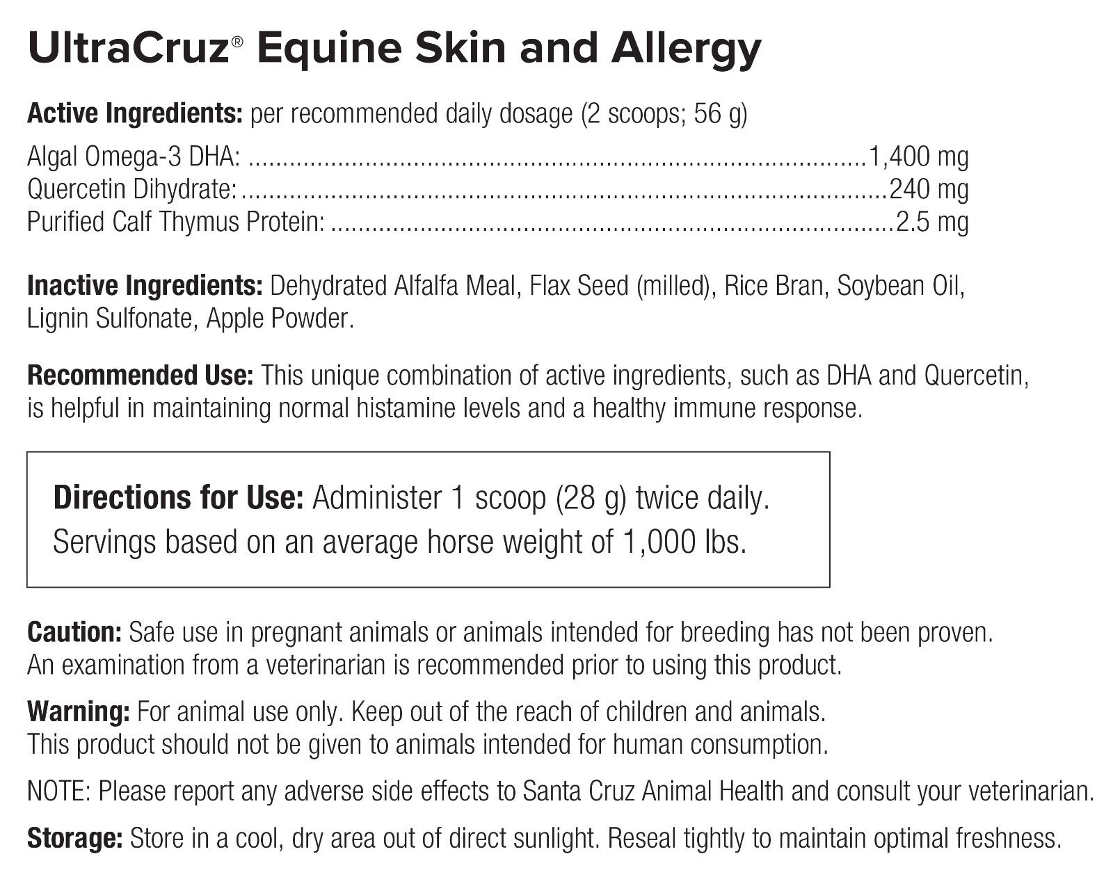 UltraCruz Equine Skin and Allergy Supplement for Horses, 10 lb, Pellet (80 Days)