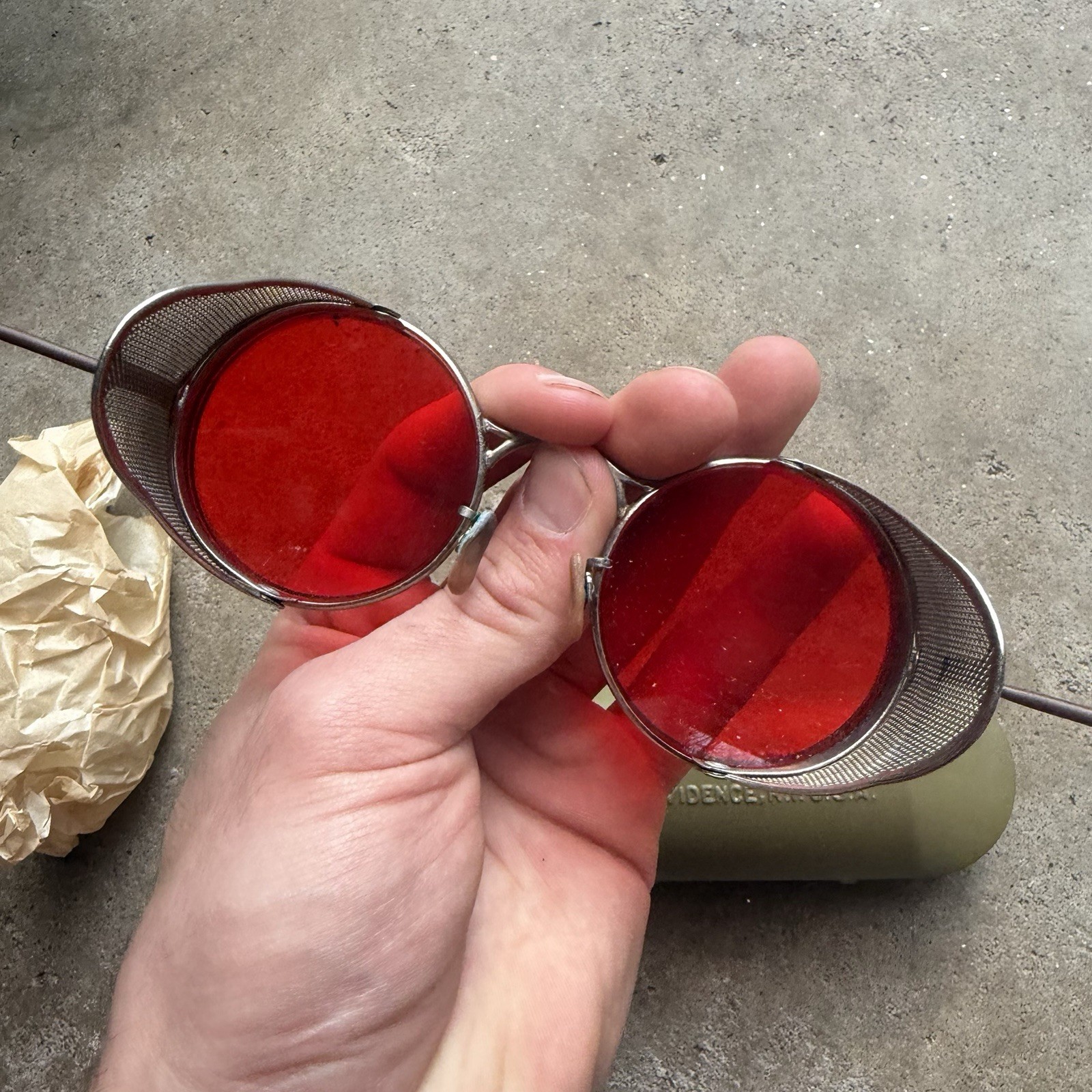 Red Welsh WW2 Goggles With Screens NOS deadstock Steampunk Vintage 1940s