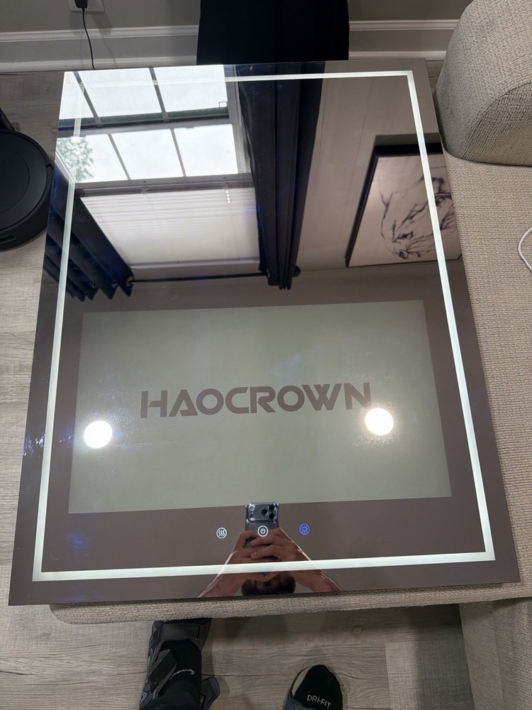 HAOCROWN LED Bathroom Mirror Rectangle Silver Wall Mounted Touch Sensor Fogless