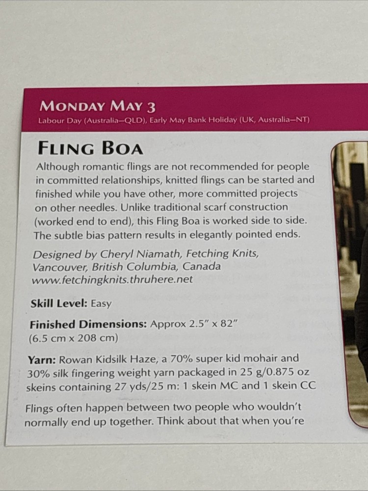 Fling Boa Scarf Knitting Pattern Card Page